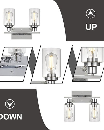 MELUCEE Sconces Wall Lighting Chrome 2-Light, Modern Bathroom Lights Over Mirror Contemporary Vanity Lighting Fixture with Clear Glass Shade (Patent No.: US D963914 S)