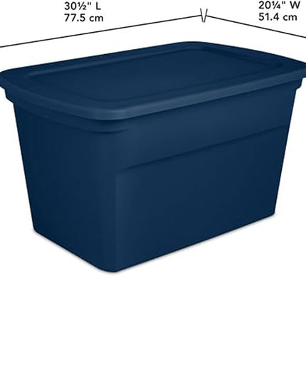 Sterilite 24-Pack Tote, Plastic Storage Bins with Snap Lids, 30 Gallon, Marine Blue - Stackable Home Organizers with In-Molded Handles for Bedroom, Garage, Basement and Attic