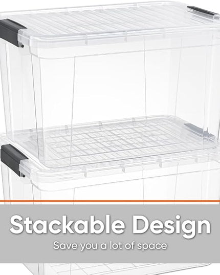 Superio Clear Storage Boxes with Lids, 14.25 Quart Plastic Container Bins for Organizing, Stackable Crates, BPA Free, Non Toxic, Odor Free, Organizers for Home, Office and Dorm, 4 Pack