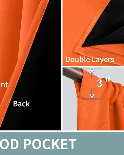 BGment Burnt Orange 100% Blackout Curtains for Bedroom, Fall Full Room Darkening Noise Reducing Living Room Curtains 72 Inch Length, Thermal Insulated Rod Pocket Window Drapes 2 Panels, 52 Inch Wide