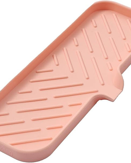 Silicone Bathroom Soap Dishes with Drain Spout-Bathroom and Kitchen Sink Organizer,Sponge Holder,Dish Soap Tray,Perfect for Dispenser,Scrubber,Bottle,Cup on Sink or Counter-Pink 12"×4"
