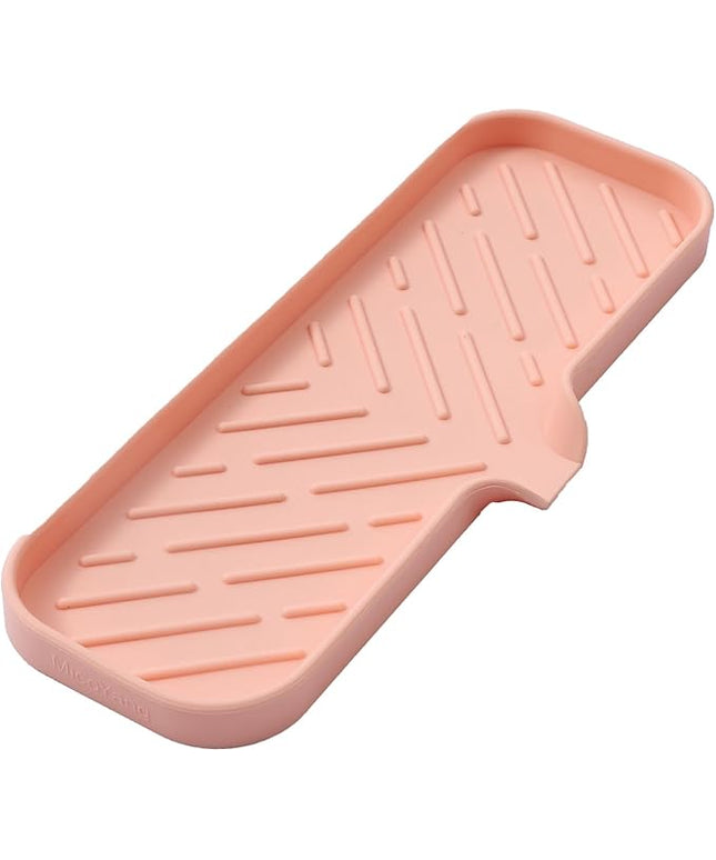 Silicone Bathroom Soap Dishes with Drain Spout-Bathroom and Kitchen Sink Organizer,Sponge Holder,Dish Soap Tray,Perfect for Dispenser,Scrubber,Bottle,Cup on Sink or Counter-Pink 12"×4"