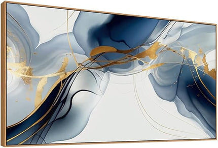 HUADAOART Wall Art Abstract Painting Modern Art Gold and Blue Background Canvas Prints Pictures for Living Room Bedroom Artwork Home Decor Framed 20x40inch (Blue)