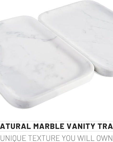 Statuario Marble Vanity Tray - Decorative Organizer for Bathroom Countertop, Dresser, Kitchen Sink