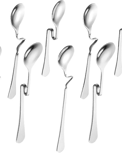 KICHOUSE 8pcs Stainless Steel Hanging Spoon: Curved Handle Coffee Stirrer Kitchen Serving Table Spoon For Bartending Home Office Bar Swizzle Mixing