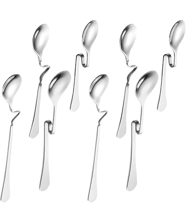 KICHOUSE 8pcs Stainless Steel Hanging Spoon: Curved Handle Coffee Stirrer Kitchen Serving Table Spoon For Bartending Home Office Bar Swizzle Mixing