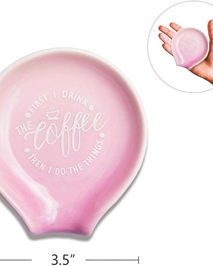 Funny Coffee Quote First I Drink The Coffee Then I Do The Things Ceramic Spoon Holder-Light Purple Coffee Spoon Rest -Cafe Station Bar Accessories