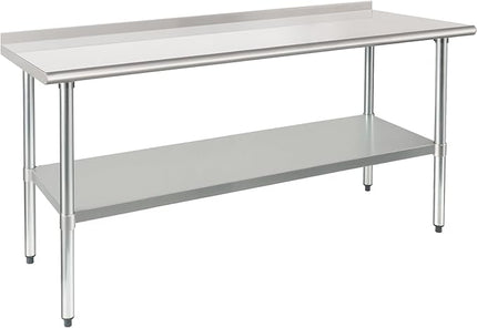 HARDURA Stainless Steel Table Prep & Work Table 24 x 72 Inches NSF Heavy Duty Commercial with Undershelf and Backsplash for Restaurant Kitchen Home and Hotel