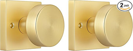 Brushed Gold Dummy Door Knob, Heavy Duty Closet Door Knob, Square Individual Dummy Door Knob Single Side (2 Pieces/1 Pack)