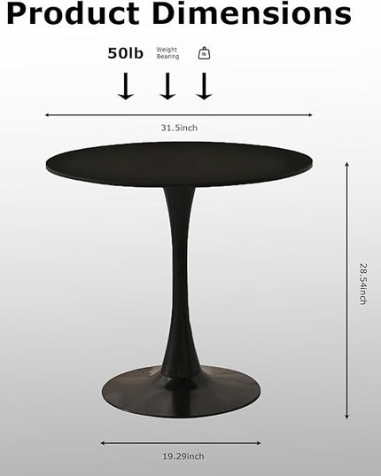 Round Table,31.5" Modern Black veneered Dining Table for 2-4 People with MDF Top&Metal Pedestal Base,Coffee Table Thickened Tabletop for Dining Room/Kitchen/Living Room,Black