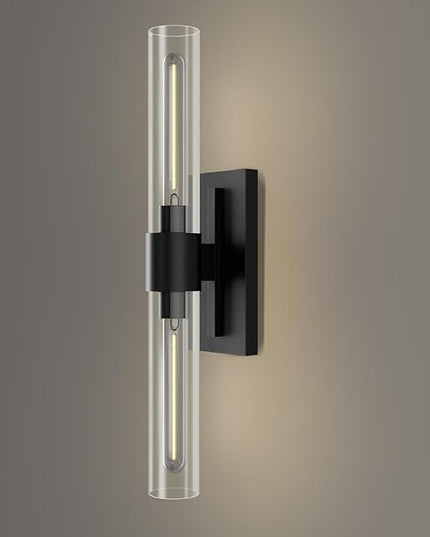 YUYI Black Wall Sconce, 22.8'' Wall Light for Bathroom Vanity, Modern Wall Lighting Fixture with Clear Glass Shade, Indoor Wall Sconce for Bathroom Vanity, Bedroom, Living Room, Hallway, Fireplace