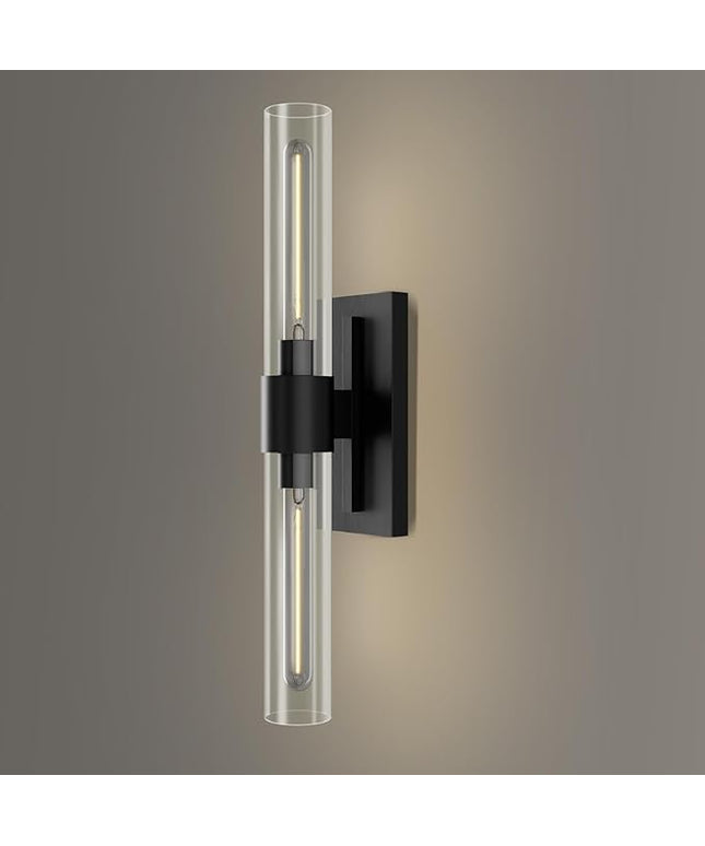 YUYI Black Wall Sconce, 22.8'' Wall Light for Bathroom Vanity, Modern Wall Lighting Fixture with Clear Glass Shade, Indoor Wall Sconce for Bathroom Vanity, Bedroom, Living Room, Hallway, Fireplace