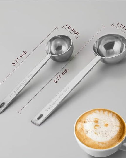 Premium Coffee Scoop Set, Set of 2, Metal Stainless Steel Long Handle Coffee Scoop, Measuring Coffee Spoons Contains 1 Tablespoon (15 ml) and 2 Tablespoons (30 ml) Spoon-Silver