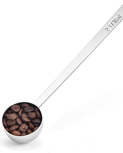 Long Handle Coffee Scoop: 8.6 Inch 18/8 Stainless Steel 2 Tablespoon Metal Measuring Spoon Tbsp Scoop for Coffee Beans, Grounds Coffee, Coffee Powder, Tea, Tall Jars (2Tbsp/30ml)