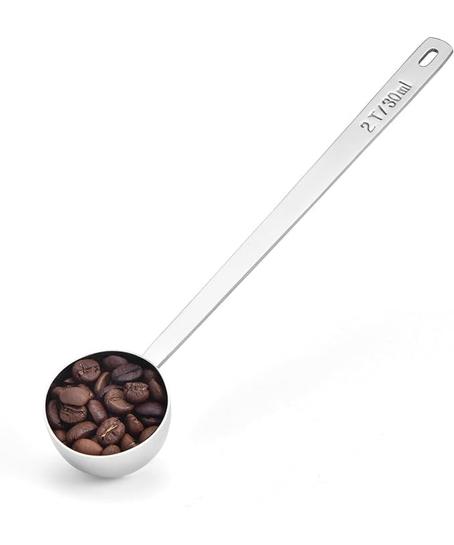 Long Handle Coffee Scoop: 8.6 Inch 18/8 Stainless Steel 2 Tablespoon Metal Measuring Spoon Tbsp Scoop for Coffee Beans, Grounds Coffee, Coffee Powder, Tea, Tall Jars (2Tbsp/30ml)