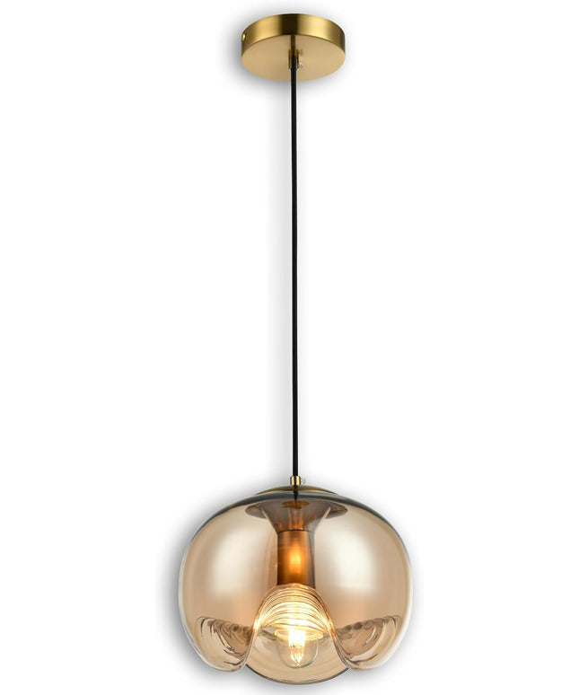 Modern Globe Pendant Light, 9"x7.5" Amber Gradient Glass Hanging Fixture with Gold Base, 15"-72" Adjustable Line, E26 Socket for Living Room, Dining Area, or Entryway – Warm Taupe Globe