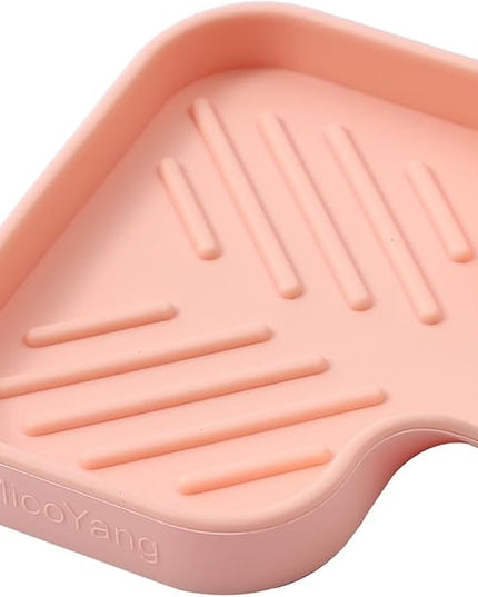 Silicone Bathroom Soap Dishes with Drain Spout-Bathroom and Kitchen Sink Organizer,Sponge Holder,Dish Soap Tray,Perfect for Dispenser,Scrubber,Bottle,Cup on Sink or Counter-Pink 4.9"×3.2"