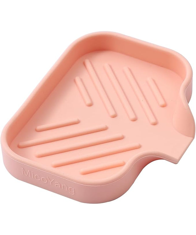 Silicone Bathroom Soap Dishes with Drain Spout-Bathroom and Kitchen Sink Organizer,Sponge Holder,Dish Soap Tray,Perfect for Dispenser,Scrubber,Bottle,Cup on Sink or Counter-Pink 4.9"×3.2"