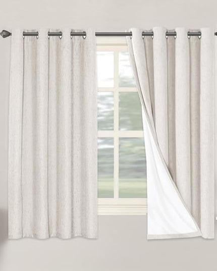 H.VERSAILTEX Linen Blackout Curtains 63 Inches Long 100% Absolutely Blackout Thermal Insulated Textured Linen Look Curtain Draperies Anti-Rust Grommet, Energy Saving with White Liner, 2 Panels, Ivory