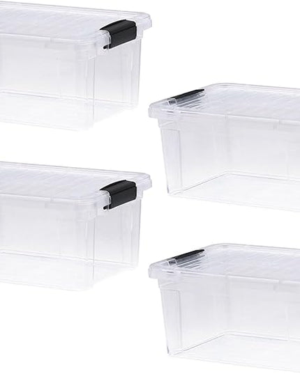 Superio Storage Bins with Lids- 4 Pack, 6.6 Qt Clear Boxes for Organizing, Stackable Plastic Containers- BPA Free, Non-Toxic, Odor Free, Organizer for Home, Office, Dorm