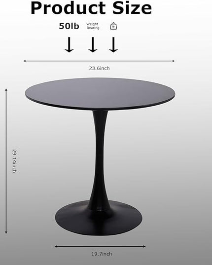 Round Table,24" Modern Dining Table for 2 People with MDF Top&Metal Pedestal Base,Coffee Table Thickened Tabletop for Dining Room/Kitchen/Living Room,Black