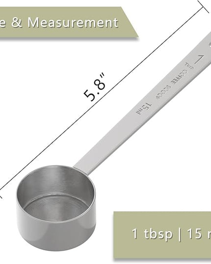 2PCS 1 Tablespoon Coffee Scoop, Long Handle Measuring Spoon, One tbsp (15ml) Stainless Steel Scooper