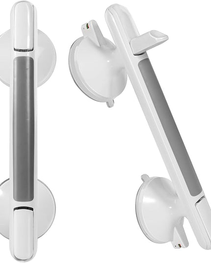 2 Pack Shower Handle, Heavy Duty Suction Cup Grab Bars Handle for Bathtubs and Showers, Bathroom Safety Bars Removable No Drilling Required for Seniors, Elderly, Handicap, 12 inch White