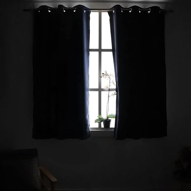 YoungsTex Navy Blue Blackout Curtains 45 Inches Long for Kitchen Bedroom Window - Short Length Thermal Insulated Drapes with Grommet Privacy for Basement Bathroom Kids, 2 Panels, 42 x 45 Inch