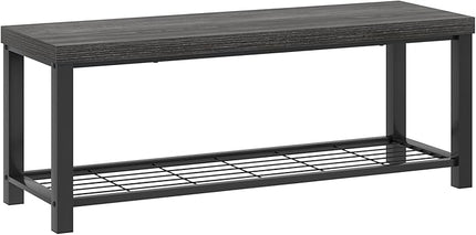 FOLUBAN Shoe Storage Bench, Modern Entryway Bench with Metal Shelf, Industrial Indoor Shoe Bench Seat for Bedroom, Hallway, Living Room, Dark Gray, 47 Inch