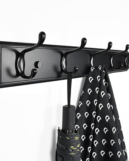 Wooden Coat Rack, Wall-Mounted Organizer for Closet, Entryway, Hallway, Foyer, Bedroom, Heavy Duty Double Hooks for Hanging Towels, Bags, Hats, Jackets, Key (Black, 5 Hooks)