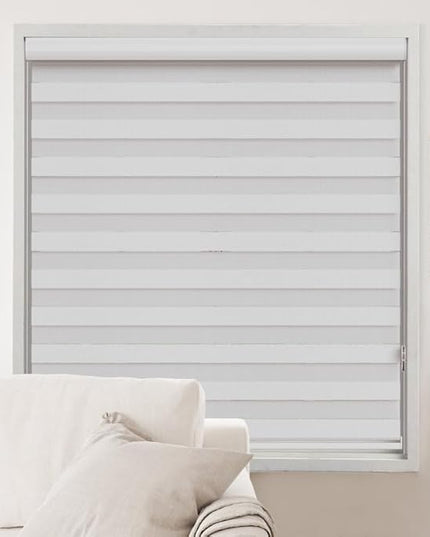 Shadesu Custom Size Zebra Blinds for Windows, 49" W x 72 H, White, Dual Layer Free-Stop Zebra Shades, Light Control for Day and Night, Sheer Blinds for Indoor Windows, Bedroom, Kitchen