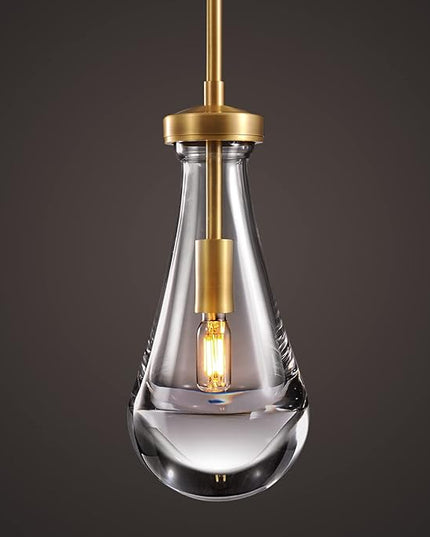 Modern Raindrop Pendant Lights, Pendant Lights for Kitchen Island, Brass Rod Dining Room Light Fixture， Clear Solid Raindrop Chandelier, Chandelier for Living Room Hallway, Including Bulb
