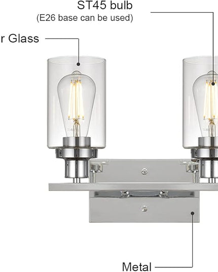 MELUCEE Sconces Wall Lighting Chrome 2-Light, Modern Bathroom Lights Over Mirror Contemporary Vanity Lighting Fixture with Clear Glass Shade (Patent No.: US D963914 S)