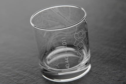 Well Told Engraved Pittsburgh Pennsylvania Map Rocks Glass, Old Fashioned Whiskey Glass (11 oz, Clear) Etched Whiskey Glass, Gifts For Whiskey Lovers
