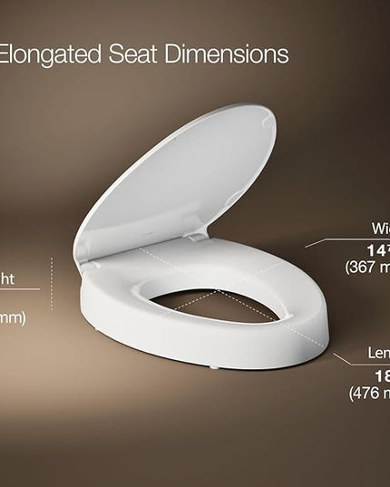 KOHLER 25875-0 Hyten 3" Height, Elevated Soft Close Elongated Toilet Seat, Contoured Seat with Grip-Tight Bumpers, Quick-Attach Hardware, No Slam Toilet Seat, White