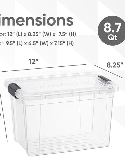 Superio Clear Storage Boxes with Lids, 8.75 Quart Plastic Container Bins for Organizing, Stackable Crates, BPA Free, Non Toxic, Odor Free, Organizers for Home, Office, School, and Dorm, 2 Pack