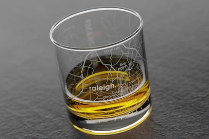 Well Told Engraved Raleigh North Carolina Map Rocks Glass, Old Fashioned Whiskey Glass (11 oz, Clear) Etched Whiskey Glass, Gifts For Whiskey Lovers