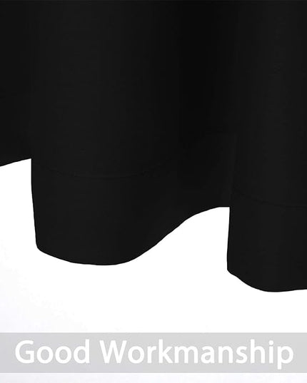 Yakamok Functional Thermal Insulated Eyelet Top Room Darkening Curtain Panels, Energy Efficient Kitchen Grommet Top Curtains for Short Window/Basement (52W by 36L, Black, 2 Panels)