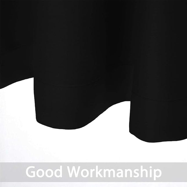 Yakamok Functional Thermal Insulated Eyelet Top Room Darkening Curtain Panels, Energy Efficient Kitchen Grommet Top Curtains for Short Window/Basement (52W by 36L, Black, 2 Panels)