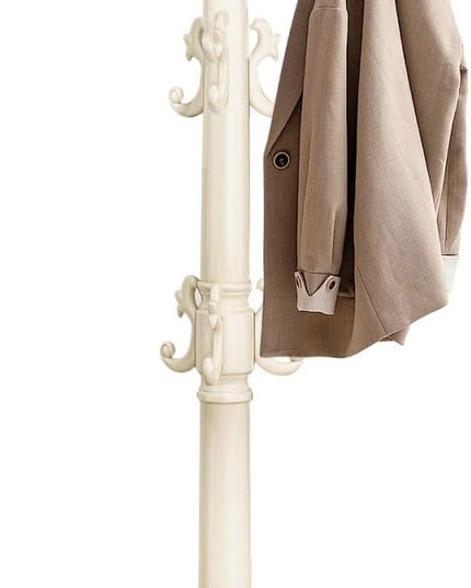 Coat Rack Freestanding, Wooden Coat Tree with Stable Round Base, Vintage Heavy Duty Coat Rack Stand with 14 Hooks, Coat Hanger Stand for Bedroom, Office, Entryway (Ivory)