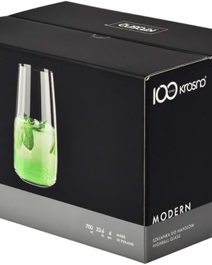 Krosno glasses for water, juices,lemonade, iced tea Elegant design | Set of 6 | Capacity 23.7 Fl Oz | Modern collection | Ideal for home, restaurant, parties | Dishwasher safe