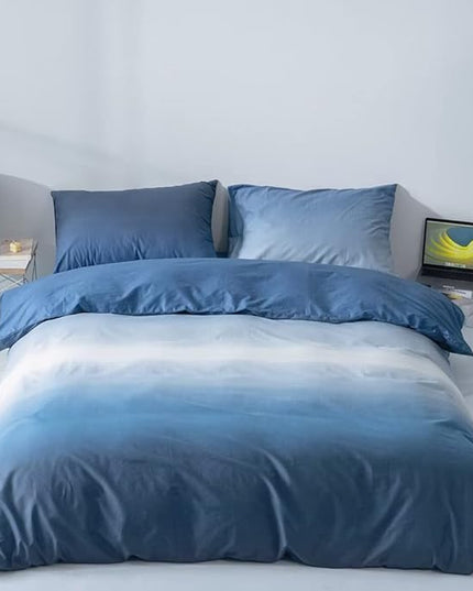 CLOTHKNOW Blue White Twin/Twin XL Comforter Set 3Pcs Blue Gradient Bedding Comforter Sets with 2 x Pillow Cases Soft All Season Comforter