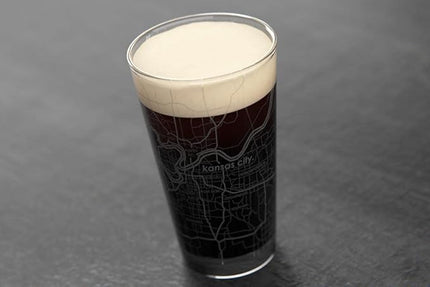 Well Told Engraved Kansas City Missouri Map Pint Glass, Etched Beer Gift (16 oz, Clear) City Map Pint, Custom City Glassware, Gifts For Beer Lovers