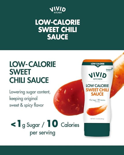 VIVID KITCHEN Low-Calorie Sweet Chili Sauce - 2 Pack - Low Sugar, 10 Cal/Serving - No Preservatives or MSG - Easy Squeeze Bottle - Healthy Asian-Inspired Sauce for Dipping, Stir-Fry, and More