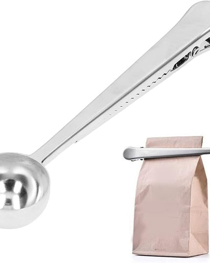 FLEXMAN Coffee Scoop with Clip, 2 in 1 Modern Design Stainless Steel Teaspoon Scoop, Sealing Function Spoon for Home, Restaurant, Office, Daily Coffee Life