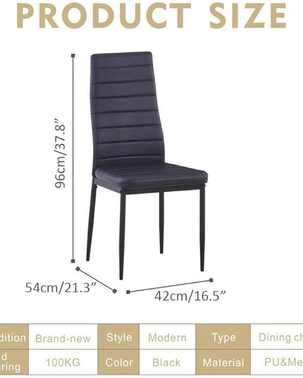 5 Piece Dining Table Table Set, Tempered Glass Dining Table Set for 4 Kitchen Table Set with 4 Upholstered High-Back Chairs for Kitchen Dining Room (Black Table with Black Chair)