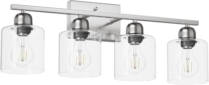 Modern Brushed Nickel 4 Light Bathroom Light Fixtures, 24 inch Vanity Lights for Bathroom with Clear Glass, Vanity Lights for Mirror Kitchen Living Room Hallway Cabinet Porch