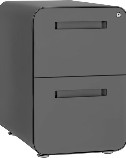 Laura Davidson Furniture Stockpile 2 Drawer Mobile File Cabinet with Lock - Under Desk Metal Filing Cabinet, Legal/Letter File Folders, Wheels and Stationary Feet, Pre-Assembled, Dark Grey