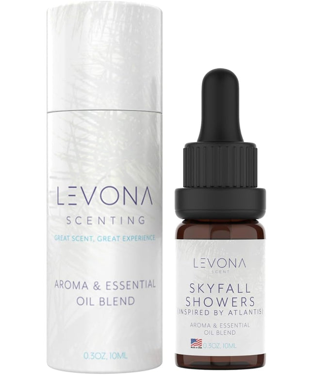 Levona Scent Essential Oil - Luxury Aroma for Home, Office, Hotel & Spa, Ideal for Humidifiers & Diffusers, Hotel Fragrance with Neroli, Orange & Melon - 10ml / 0.33 fl oz, Skyfall Showers