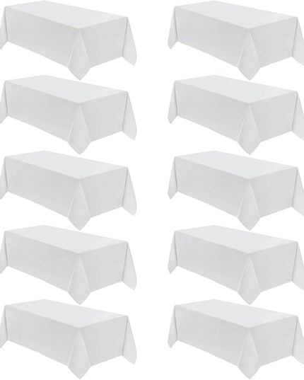 VidaFete Table Cloth 90 * 132inch 10 Pack Rectangle Tablecloth Polyester, Stain Wrinkle Resistant Polyester Dining Table Cover for Kitchen Dinning Party Wedding Rectangular Tabletop Decoration(White)